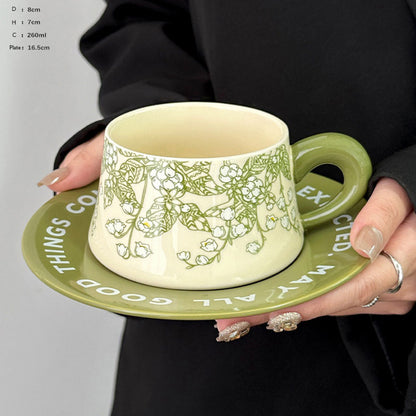 Vintage Green Kikyo Flower Coffee Cup 260ml Set of 2