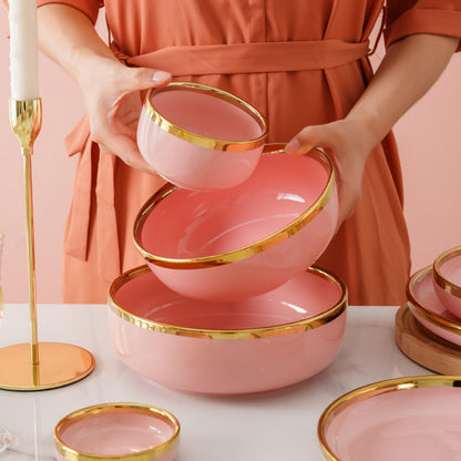 Modern Luxury Pink Gold-Edged Porcelain Dinnerware Set