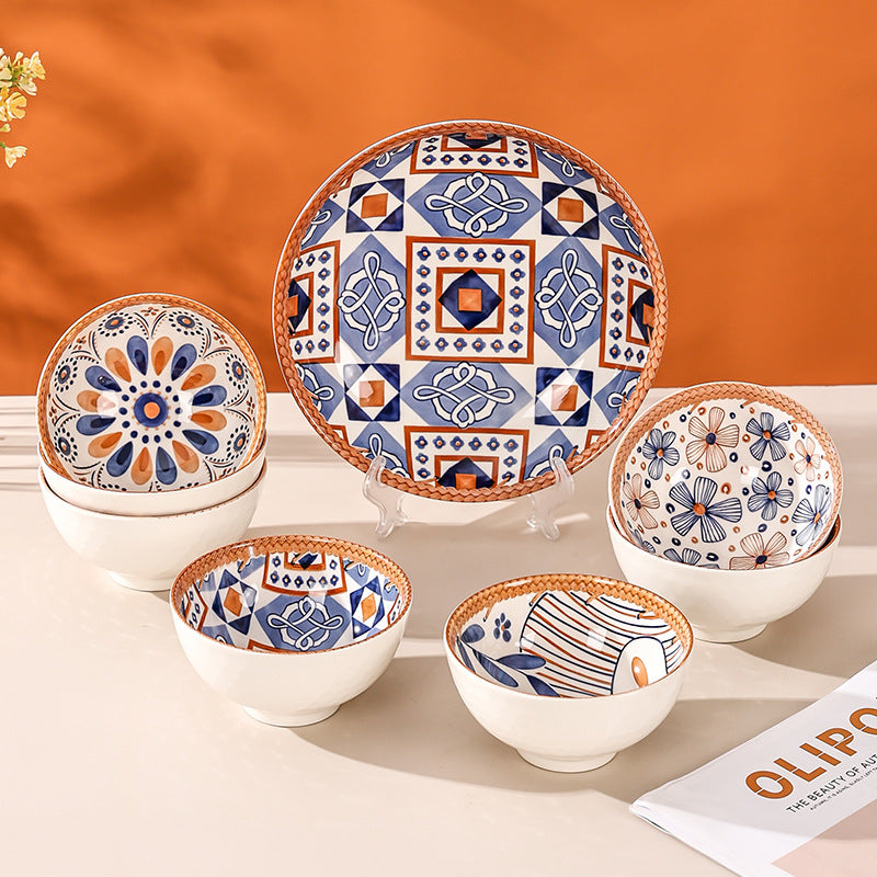 Specifications – 6-Piece Dinnerware Set Includes:  🍚 4 Ceramic Bowls (4.5 Inch) – Perfect for rice, soup, or desserts 🍽️ 2 Round Ceramic Plates – Ideal for side dishes or small servings