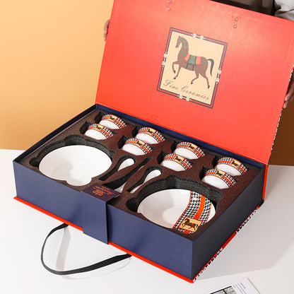 Regal Equine – Luxury Ceramic Dinner Set with Horse Motif | High-End Tableware