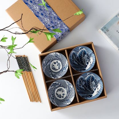 Blue Blossom – Japanese Style Hand-Painted Porcelain Bowl Set (6 pcs)