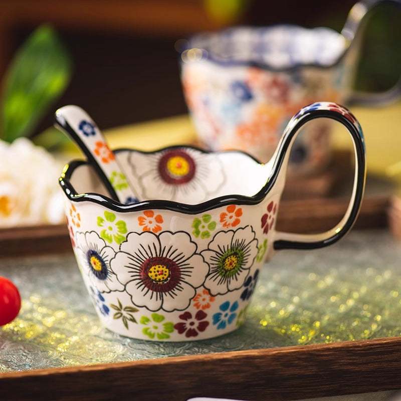 Handmade Bohemian Ceramic Mug – Floral Design, 400ml