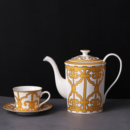 Lemon Luxe – Handcrafted Yellow Ceramic Cup & Saucer Set (15 pcs)