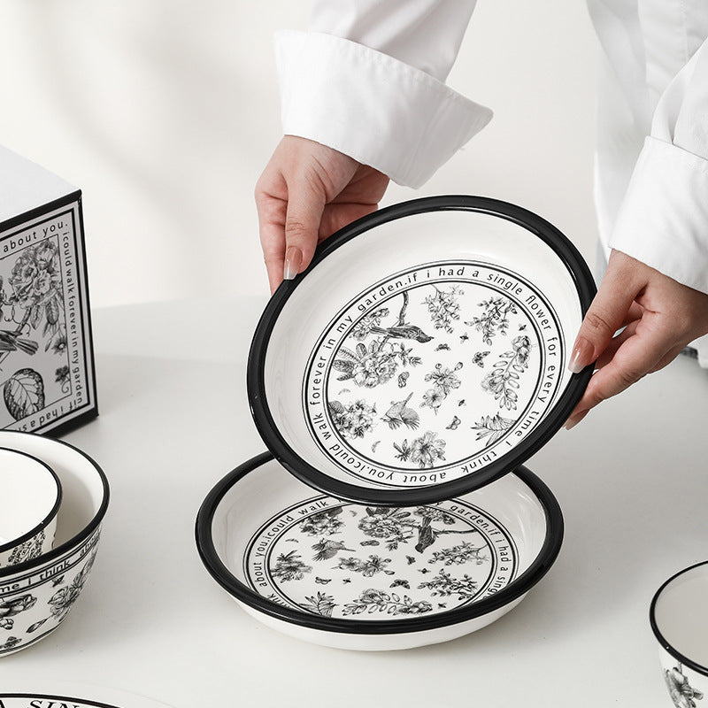 Monochrome Grace – Black & White Ceramic Cup and Dinner Set