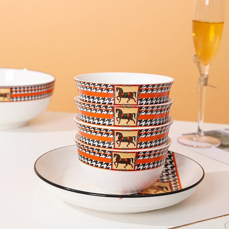 Regal Equine – Luxury Ceramic Dinner Set with Horse Motif | High-End Tableware