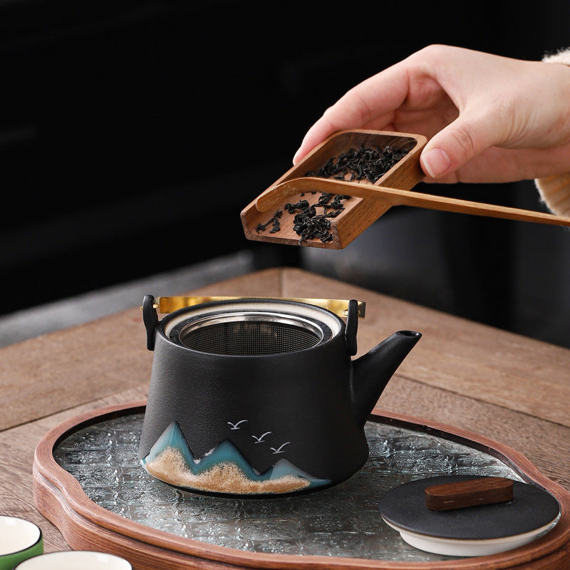 Colorful Horizons – Ceramic Teacups & Teapot Set of 4