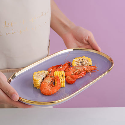 Royal Elegance: 32-Piece Luxury Gold-Edged Violet Ceramic Dinner set