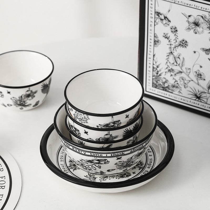 Monochrome Grace – Black & White Ceramic Cup and Dinner Set