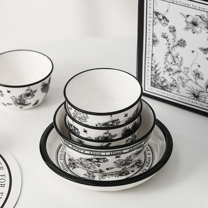 Monochrome Grace – Black & White Ceramic Cup and Dinner Set