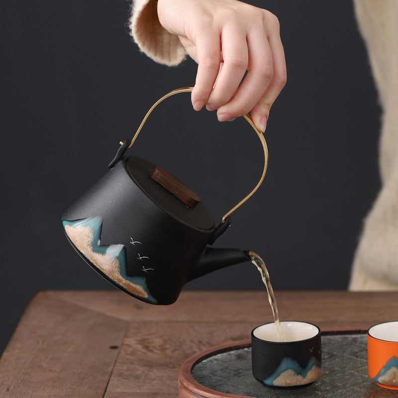 Colorful Horizons – Ceramic Teacups & Teapot Set of 4