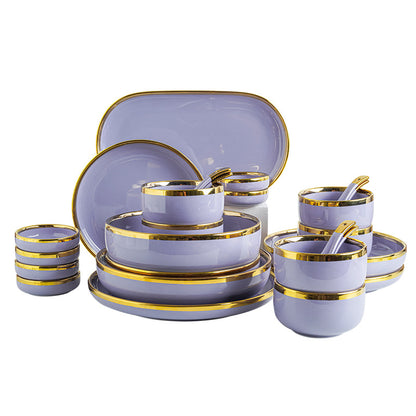 Royal Elegance: 32-Piece Luxury Gold-Edged Violet Ceramic Dinner set