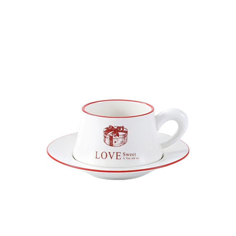 Exquisite French Retro Ceramic Cup with Saucer Set 300ml, Red/green