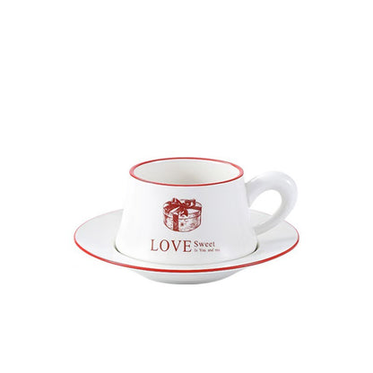 Exquisite French Retro Ceramic Cup with Saucer Set 300ml, Red/green