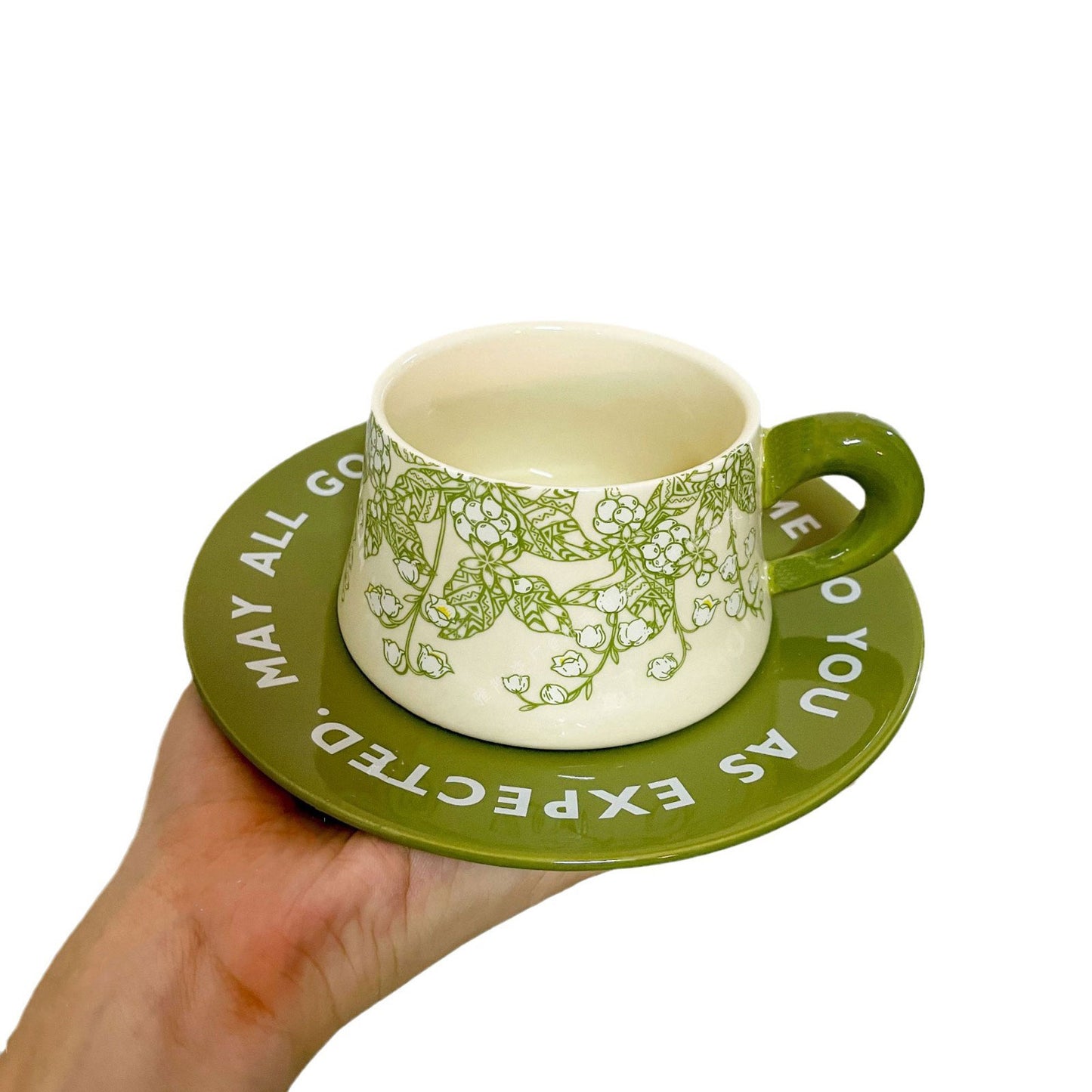 Vintage Green Kikyo Flower Coffee Cup 260ml Set of 2