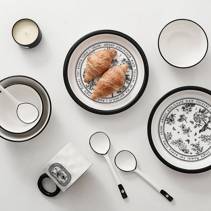 Monochrome Grace – Black & White Ceramic Cup and Dinner Set